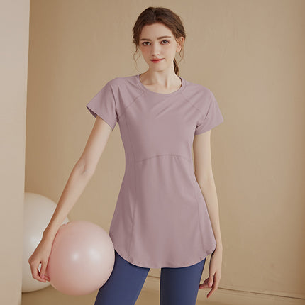 High-End Sports Short-Sleeved Women's Slimming Look Yoga Short-Sleeved Running Training Long Butt-Covering Fitness Wear T-Shirt