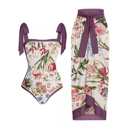 European and American one-piece swimsuit bikini suit bikini conservative belly-covered beach skirt chiffon wrap skirt hot spring swimsuit
