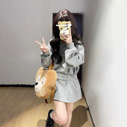 French gray hooded sweater long sleeve dress early spring 2025 new spring temperament wear waist skirt