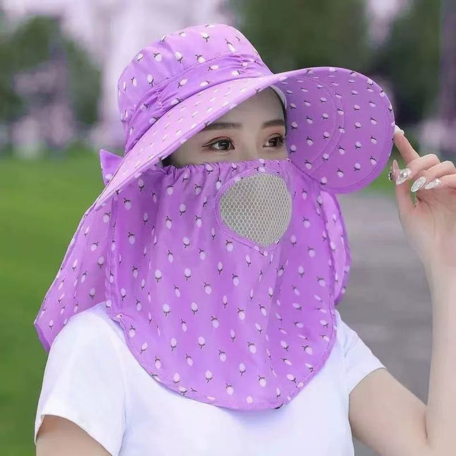 Summer Tea-Picking Sun Protection Hat, Sun Hat for Women, Anti-Uv Hat, Face Mask, Breathable Sun Protection for Cycling and Working