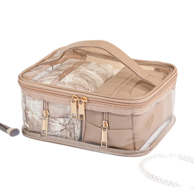Large-Capacity Transparent Cosmetic Bag Three-Piece Set, Portable Toiletry Storage, Transparent Cosmetic Bag Three-Piece Set for Home Storage