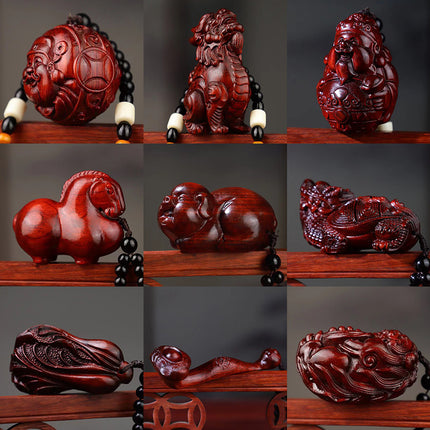 Lobular red sandalwood wood carving handle piece fortune pendant brave play piece text wealth pendant wood text play crafts