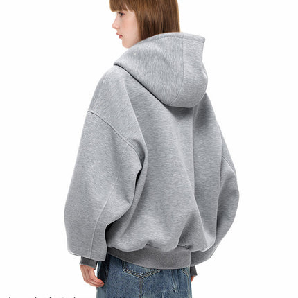 Unf 550g Heavy Air Oversize Loose Silhouette Hooded Sweatshirt Zipper Jacket Autumn and Winter for Men and Women