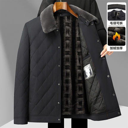 Middle-aged and Elderly Men's Flip Collar Mulberry Silk Coat Autumn and Winter Loose Small Thin Cotton Dad's Casual Loose Coat