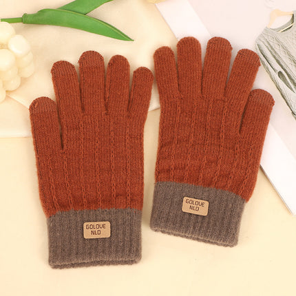Two-Color Winter Touchscreen Warm Gloves for Women, Cold-Proof Jacquard Cycling Fleece-Lined Gloves, Student Knitted Gloves Wholesale