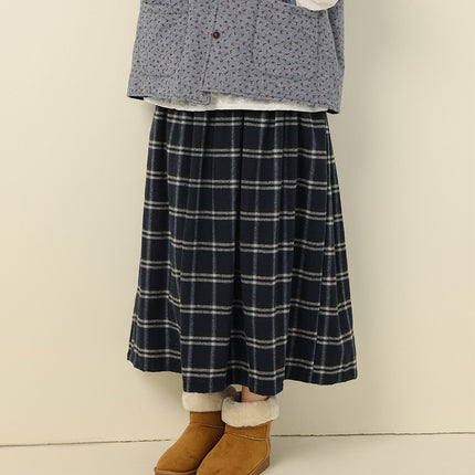2025 New Autum Women's Korean Style Versatile Plaid Brushed Skirt Loose Casual Age-Reducing Mid-Length A-Line Skirt
