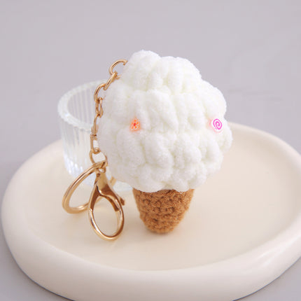 Imitation Ice Cream Bag Pendant Car Decoration Holiday Gift Gift Wool Knitted Holding Flower Keychain