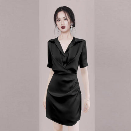 Tight waist slimming temperament goddess fan dress cross-border 2024 new socialite commuter shirt dress