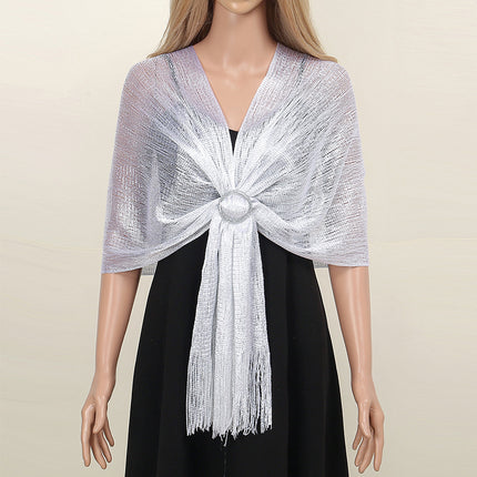 Cross-border new ladies solid color tassel long towel fashion simple gold and silver silk sunshade shawl commuter all-match scarf
