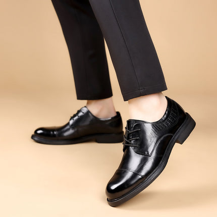 2026 Spring Breathable Casual Derby Shoes Men's Business Formal Leather Shoes Men's Genuine Leather British Style Three-Panel Men's Shoes
