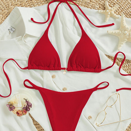 2026 New Cross-Border Amazon Bikini Solid Color Beaded Strap Sexy Two-Piece Bikini Swimsuit for Women