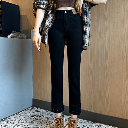 Black High Waist Straight Jeans Women's Autumn and Winter 2025 New All-match Small Nine-point All-match Pipe Pants