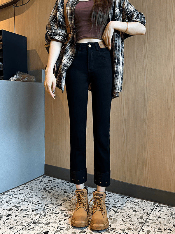 Black High Waist Straight Jeans Women's Autumn and Winter 2025 New All-match Small Nine-point All-match Pipe Pants