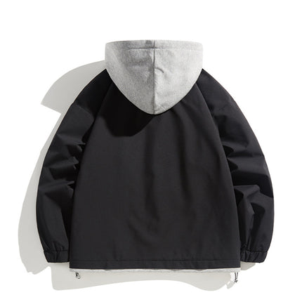 Fake Two-Piece Hooded Autumn Jacket for Students, Stylish Casual Jacket for Outdoor Camping, Waterproof Couple's Outfit, Waterproof and Windproof