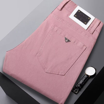 Hong Kong Summer New Lotus Root and Pink Jeans Men's Trendy Brand Embroidered Korean Fashionable High-end Light Luxury Slim-fit Leggings