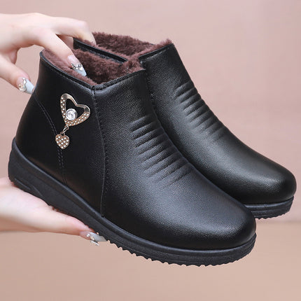Mother Shoes Winter Cotton Shoes Middle-aged Winter Shoes fleece-lined Autumn and Winter Non-slip Warm Ankle Boots for the Elderly Middle-aged Women's Shoes Leather Shoes