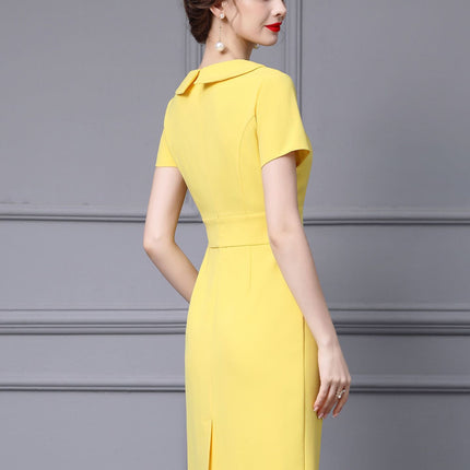 Zhili Yellow Niche Design Dress with Bow, Slim Fit, Figure-Flattering, Bodycon Gown, 2026 Spring New Model