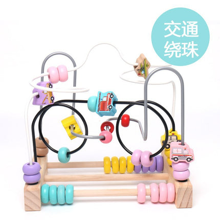 Children's Wooden Multi-Functional Threading Large Bead Color Recognition Early Education Building Blocks Matching Parent-Child Interactive Educational Toys