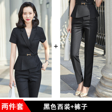 Professional Suit Dress Women's 2024 Summer New Office Front Desk Sales Department Tooling Thin Slim-fit Short-sleeved Suit Pants