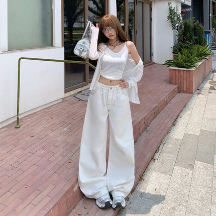 American White High-Waisted Wide-Leg Jeans for Women 2025 Autumn and Winter New Straight-Leg Loose Slimming Look Draped Casual Pants