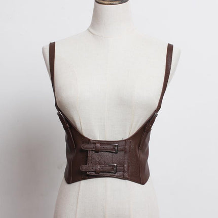 All-match decorative vest strap elastic wide belt women's leather vest camisole waist seal lolita