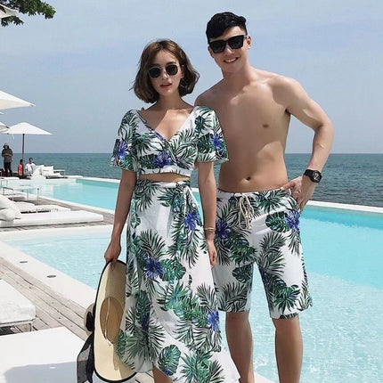 Couple's Swimsuit Women's Three-Piece Set Belly Covering Slimming Conservative Korean Style Hot Spring Small Chest Gathered Holiday Hot Spring Women's Swimsuit