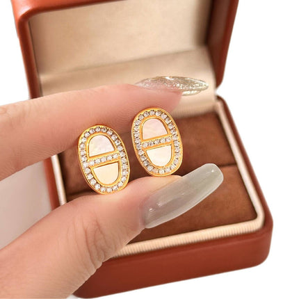 Real Gold Electroplating Niche Design High-End Micro-Encrusted Pig Nose Earrings for Women S925 Sterling Silver Needle Simple Accessible Luxury Earrings