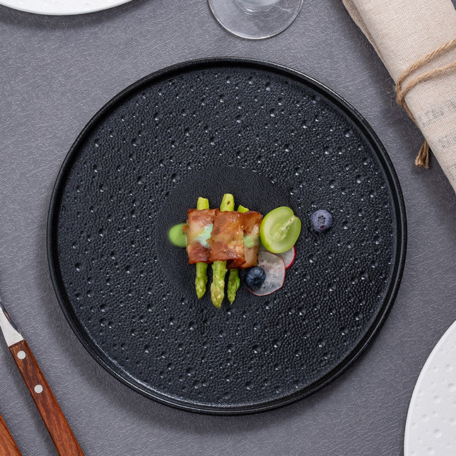 Simple Nordic Style Solid Color Ceramic Western Food Steak Plate High Color Value Mars Pit with Edge Disc Dim Dessert Plate