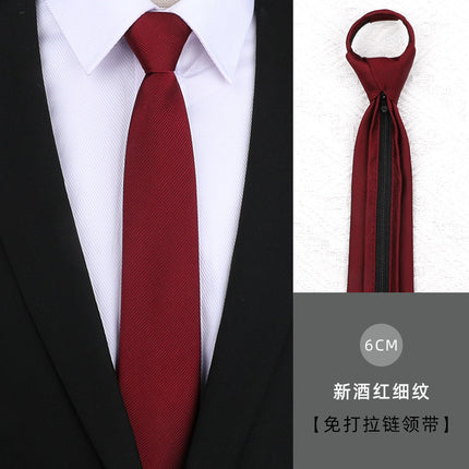 Dress Business Tie Men's and Women's Groom Wedding Black Zipper Korean Narrow No Lazy Striped Bow Tie Plaid