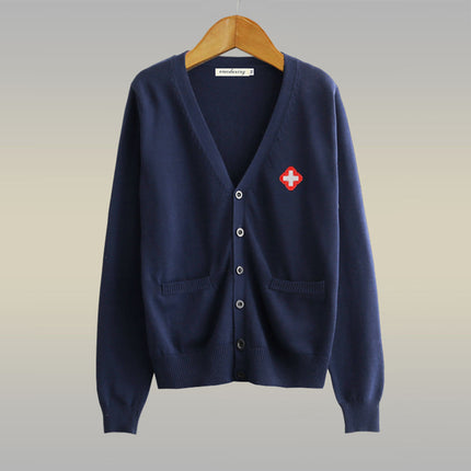 Cotton Nurse Sweater Women's Thickened Coat Cardigan Nurse Overalls Outer Wear Xizang Blue Doctor's Duty Sweater