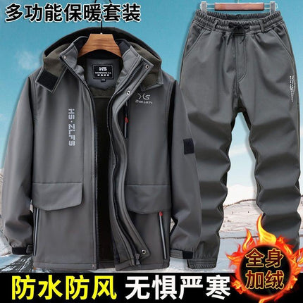 Autumn and winter velvet labor protection overalls camouflage suit men's thickened wear-resistant cold-proof warm leisure overcoat