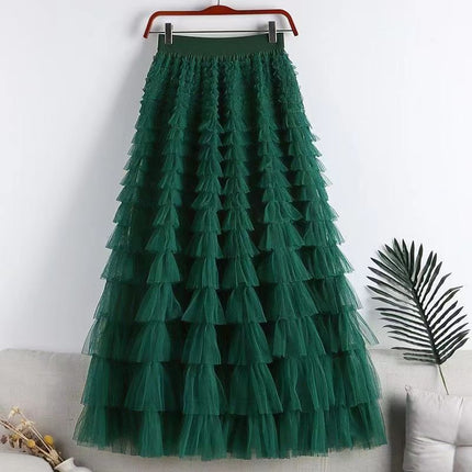 Cross-Border Mesh Patchwork Cake Skirt 2026 Summer New Style Mid-Length Skirt A-Line Long Skirt Puffy Tulle Skirt