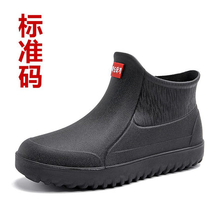 Men's rain boots non-slip waterproof fashion rain boots fleece-lined warm rubber shoes kitchen work mid-calf short water shoes overshoes