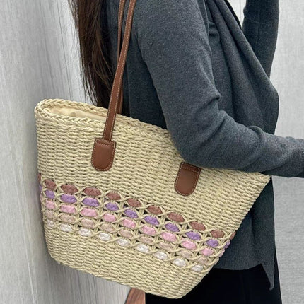Wholesale Dropshipping Women's Handmade Woven Bags, Large Capacity Beach Bags, Vacation Casual Simple Commuter Shoulder Bags