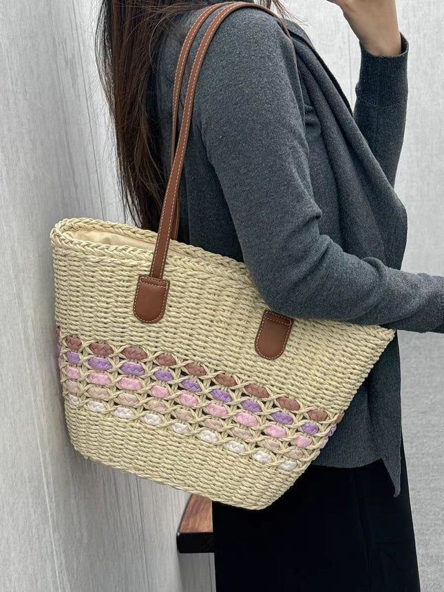 Wholesale Dropshipping Women's Handmade Woven Bags, Large Capacity Beach Bags, Vacation Casual Simple Commuter Shoulder Bags