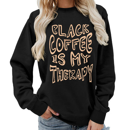 Amazon Source Black Coffee Printed Round Neck Women's Top Sweatshirt Coat Casual Loose European Size Winter
