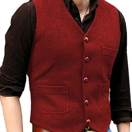 High-Quality Foreign Trade European and American Cross-Border Hot-Selling Products 2026 New Model Men's Casual Vest Solid Color Herringbone Wool Vest