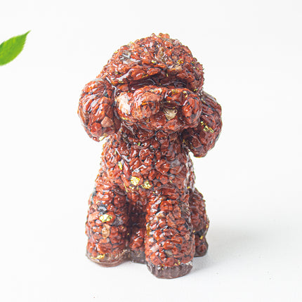 Natural Crystal Crushed Stone Resin Teddy Dog Animal Figurine Decoration for Home Desktop Decoration Cute Amethyst