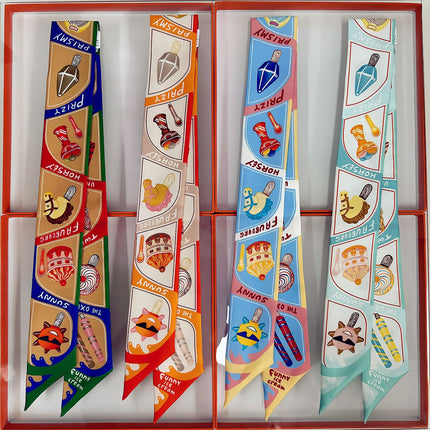 Summer New Decorative Ice Cream Women's Versatile Decorative Twill Silk Ribbon Wrapped Around the Bag Silk Scarf Small Scarf