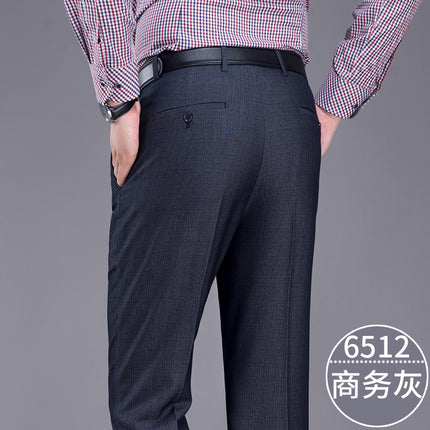 Winter men's thick business casual suit pants overalls middle-aged non-ironing men's pants dad wear high waist long pants