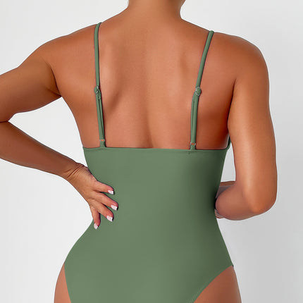 New European and American Solid Color Tight One-Piece Swimsuit Quick-Drying Resort Hot Spring Swimsuit Women's Swimsuit High-End Swimsuit