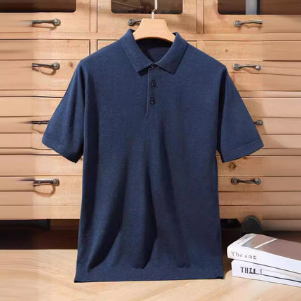 High-end Worsted Wool POIO Collar Knitted Short-sleeved Men's Spring and Summer Business Casual All-match T-shirt Thin Top