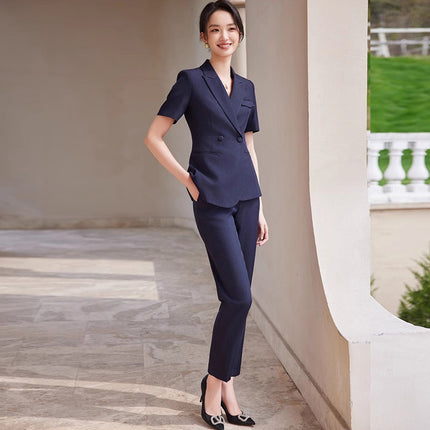 Summer Fashion Short-sleeved navy blue Professional Suit suit Office White-collar Work Clothes Forkwear for Teachers OL
