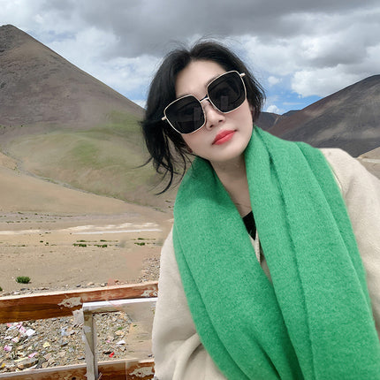 Mohair cold-proof brushed thickened Korean style solid color scarf scarf women's autumn and winter neck protection warm big tassel New