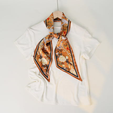 2025 European and American-style Beveled Silk Scarf Cross-border Silk Cashew Dot Long High-end Ribbon Scarf Women's Belt