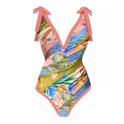 2024 New European and American Sexy Conjoined Conservative Belly-Covering Hot Spring Swimsuit Women's Chiffon Beach Dress Bikini suit