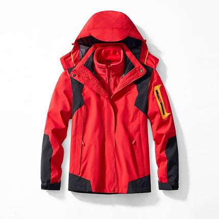 Men's Three-In-One Jacket with Detachable Mink Velvet Lining, Two-Piece Set for Women, Outdoor Mountaineering Clothing, Windproof and Waterproof Jacket