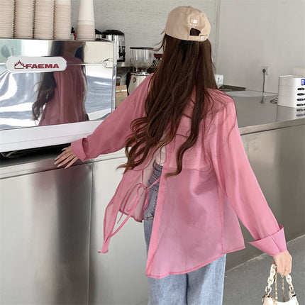 Ice Silk Cardigan for Small People, Loose and Lightweight Long-Sleeved Sun Protection Shirt for Women, Summer Design Back Slit Shirt