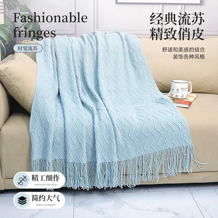 Knitted Blanket Scandinavian Pure Color Soft Maternal and Infant Grade Hotel Accessible Luxury Tassel Knitted Blanket Comfortable Office Nap Blanket