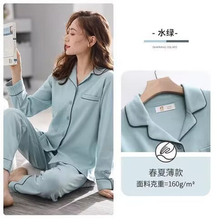 Double Pocket M-4XL100 Pure Cotton Extra Large Size Pajamas Women's Spring and Autumn Long Sleeve Moon Clothing Home Suit